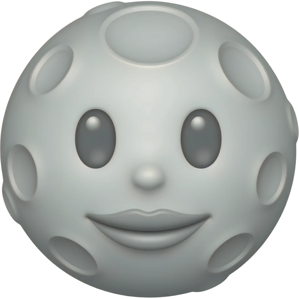 planet Moon with a cartoon kind face with small feminine eyes and round craters for the moon. gray colored lips. transparent background emoji