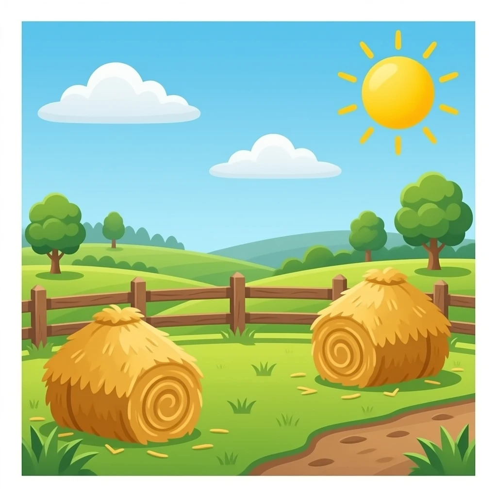 Farm cartoon background with hay and fence emoji