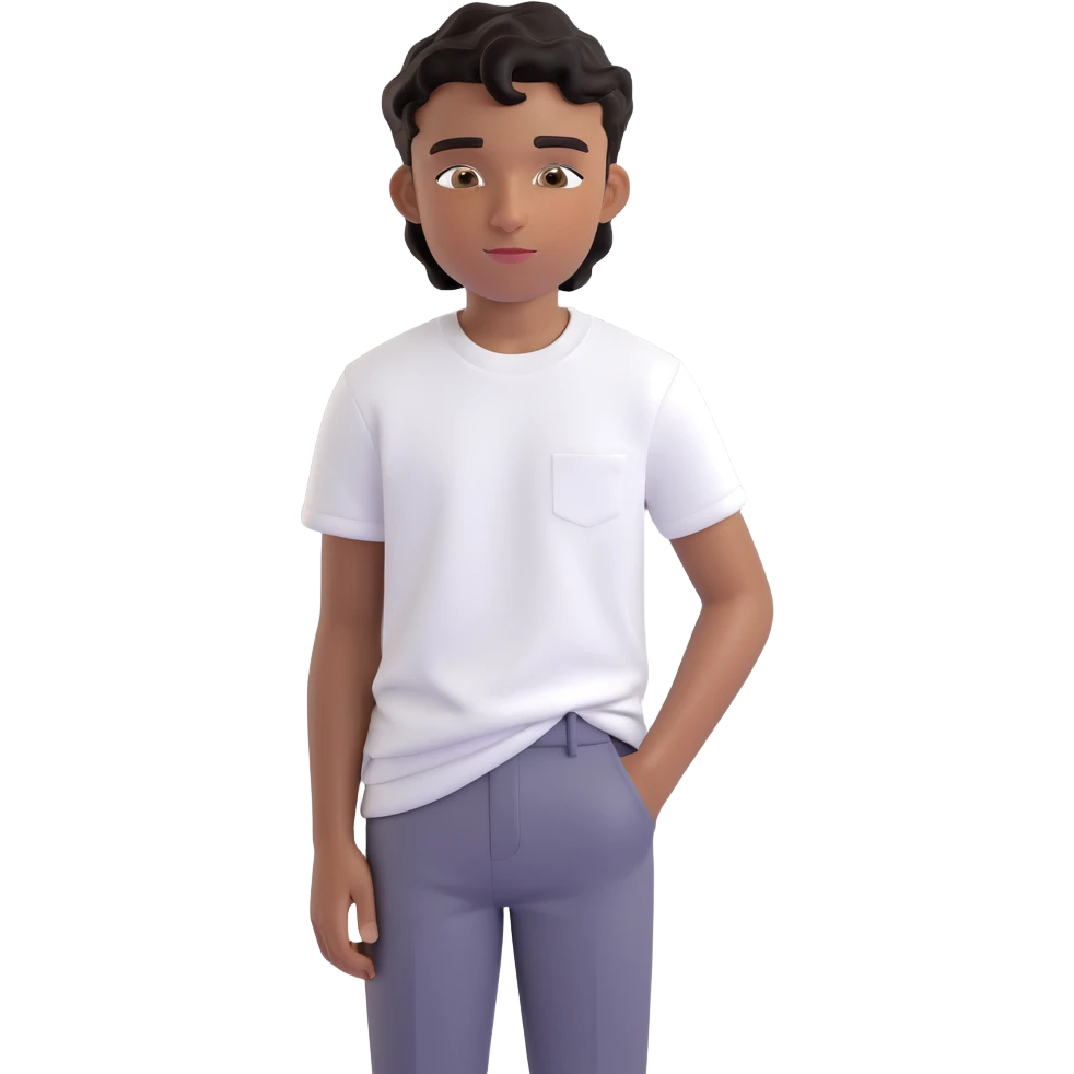 portrait emoji of a sixteen-year-old with brown skin, wavy black hair in a taper fade hairstyle, handsome face, wearing a white t-shirt emoji