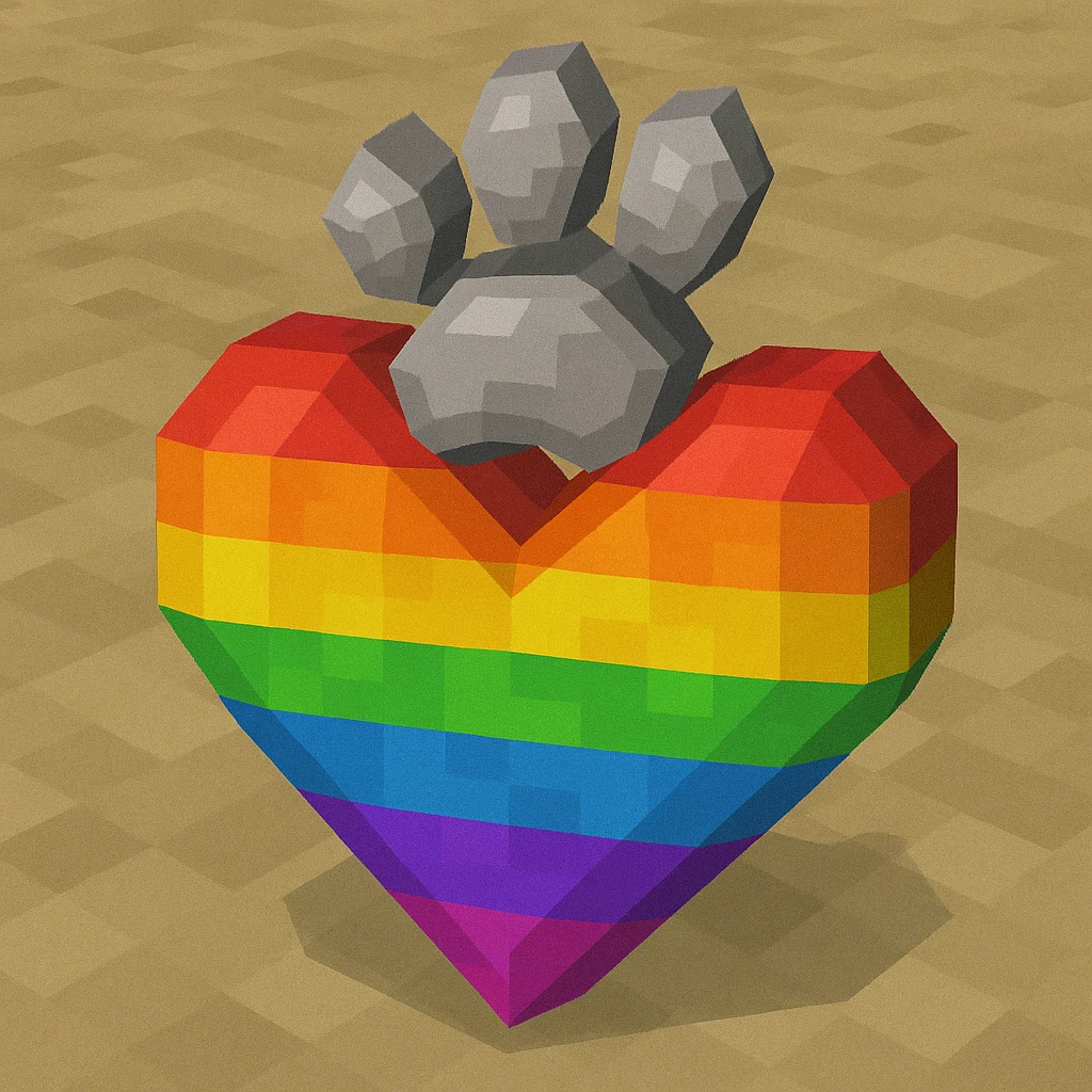 rainbow pride heart with a paw print on top, low poly 3D style, no text emoji
