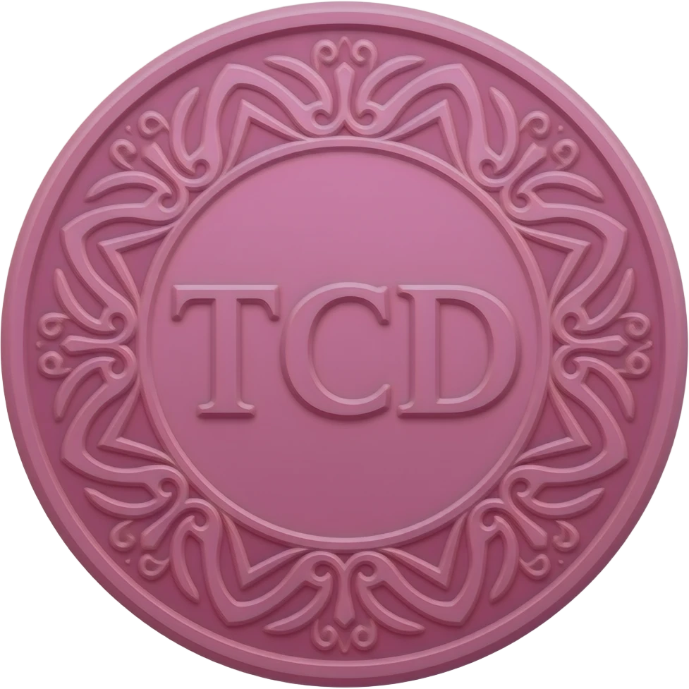 резная ярко розовая монета c надписью TCD с орнаментом emoji