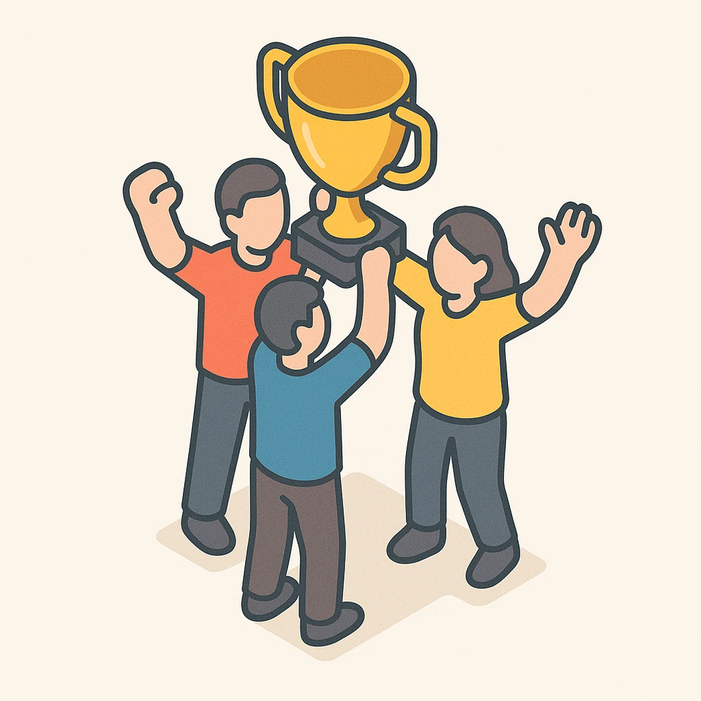 team celebrating with trophy emoji