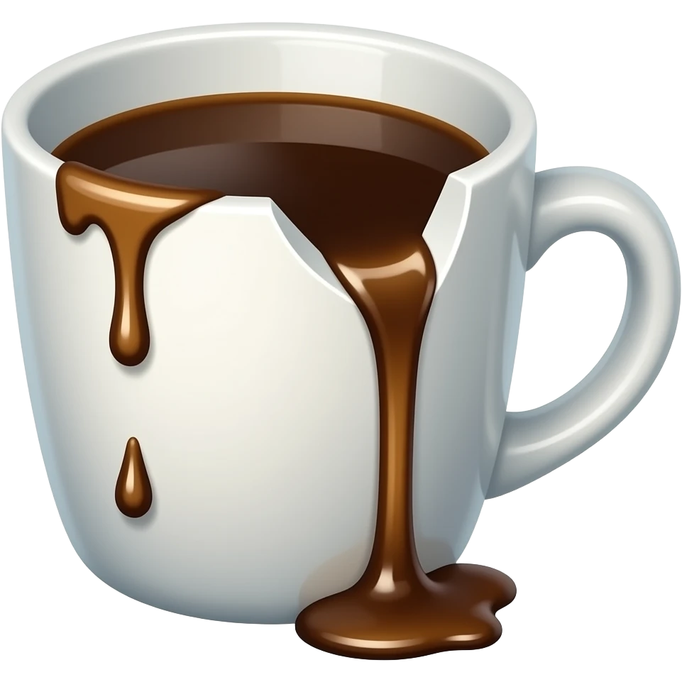broken coffee cup, coffee is slipping from the broken part emoji