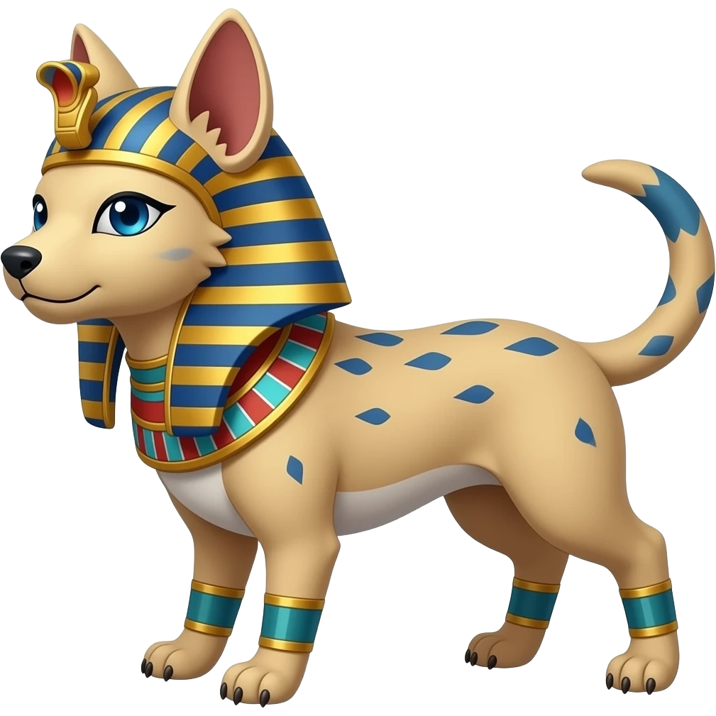Khoi-patterned ancient Egyptian Short-legged quadrupedal elegant oriental feral painted Absol-Glaceon-Sylveon-animal-Fakémon-fusion-hybrid-creature emoji