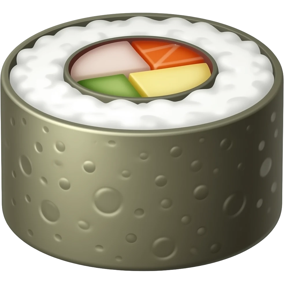 single closeup uramaki in apple emoji style. it should have rive as outer layer. emoji