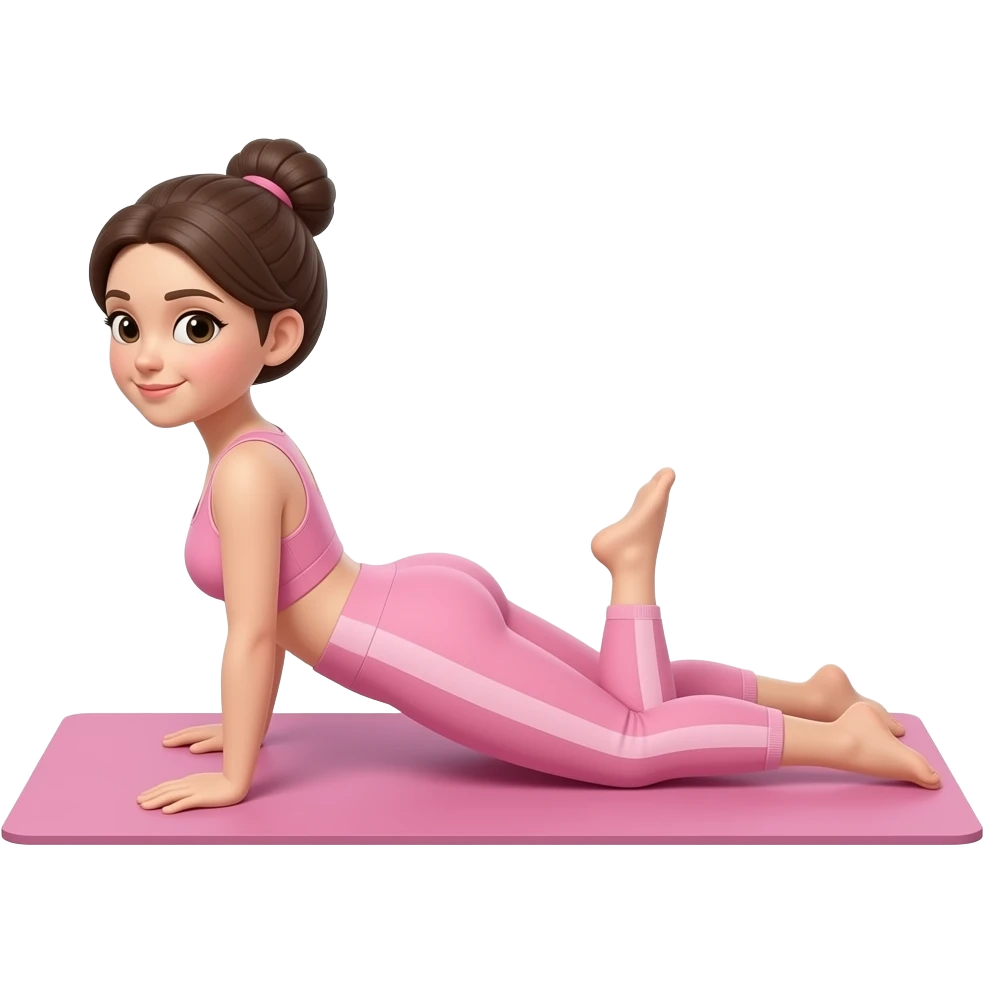 девушка в розовом спортивном костюме занимается пилатесом на йога коврике emoji