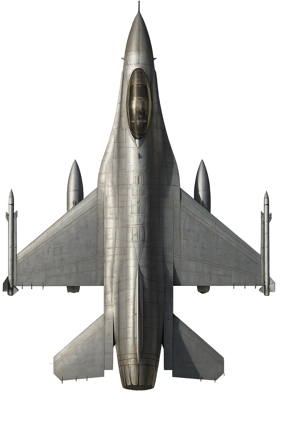 realistic F-16 jet fighter, top-down view, detailed, metallic, no background emoji