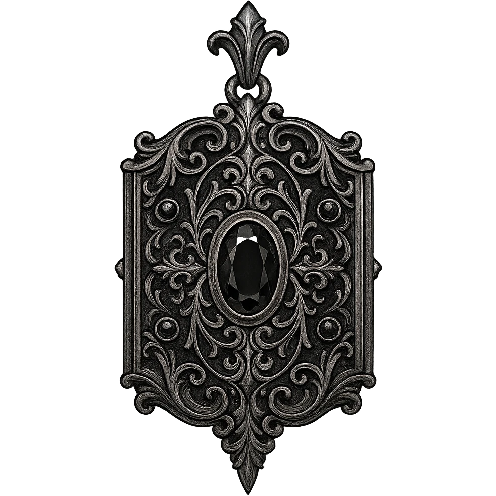 gothic ornate locket, black and silver, vintage and dramatic emoji