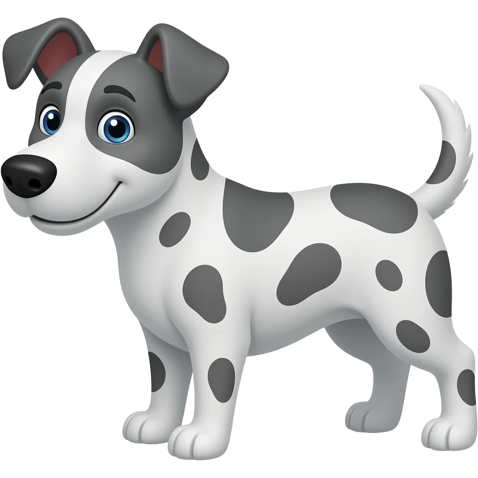 Cartoon grey spotted dog with its ears standing up emoji
