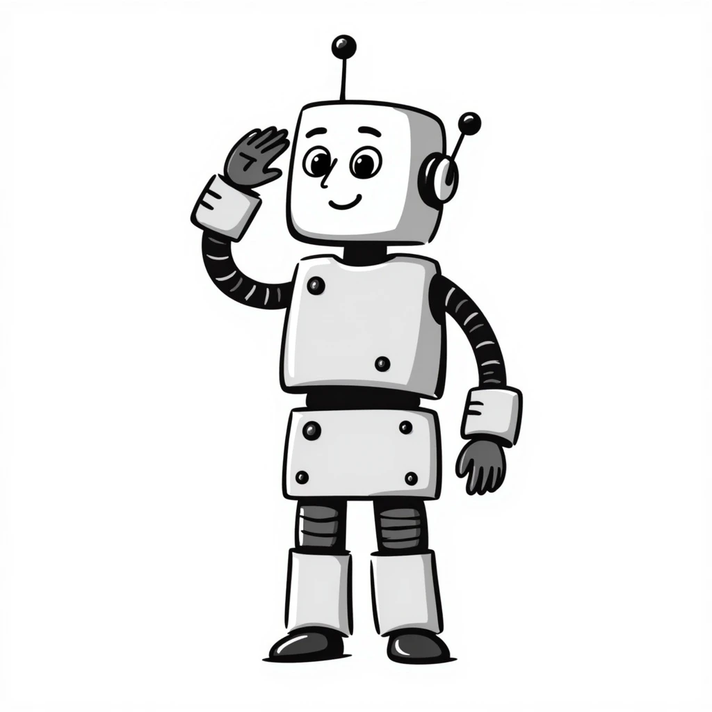 a robot giving a salute, hand-drawn doodle style, sketch lines, simple emoji