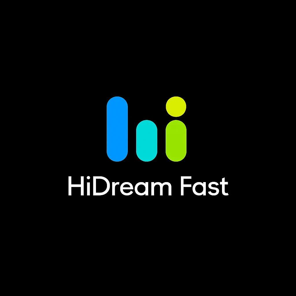 create high dream logo like this with text "HIDream Fast", black background  emoji