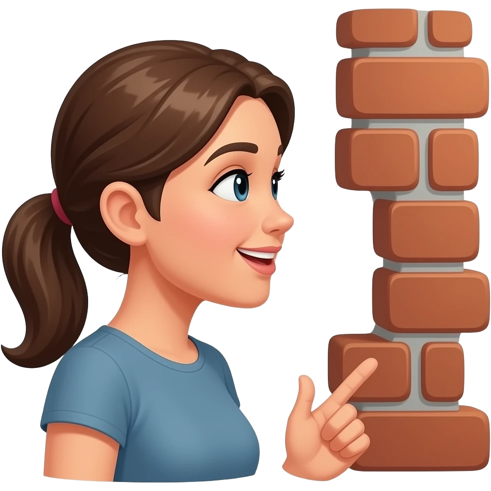 Side profile of a woman talking to a brick wall. Mocks a dry conversation emoji