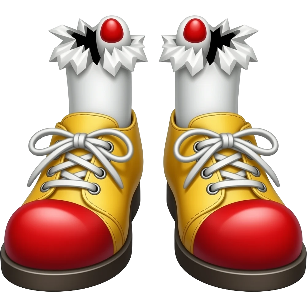 White feet with red long toenails ripping out of clown shoes emoji