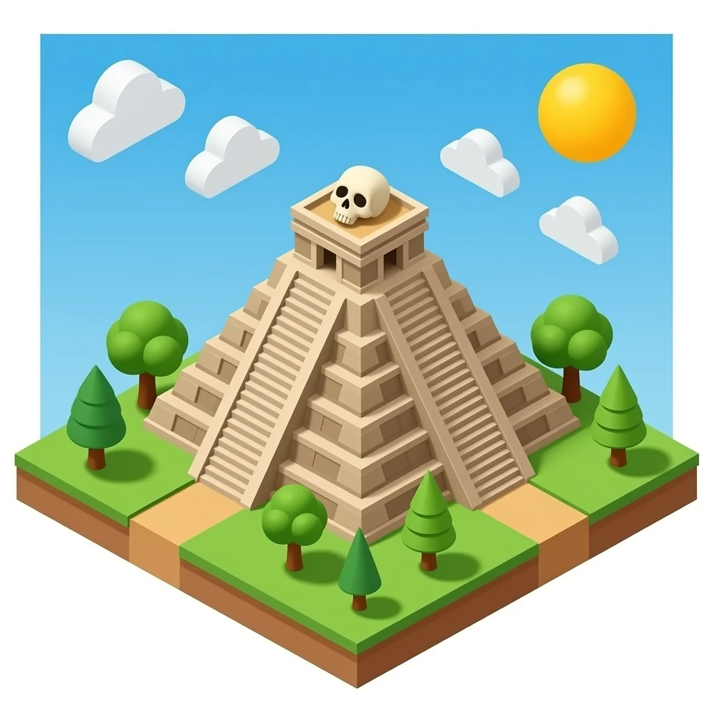 maya step pyramid temple with skulls isometric view. Remove background and sky. emoji
