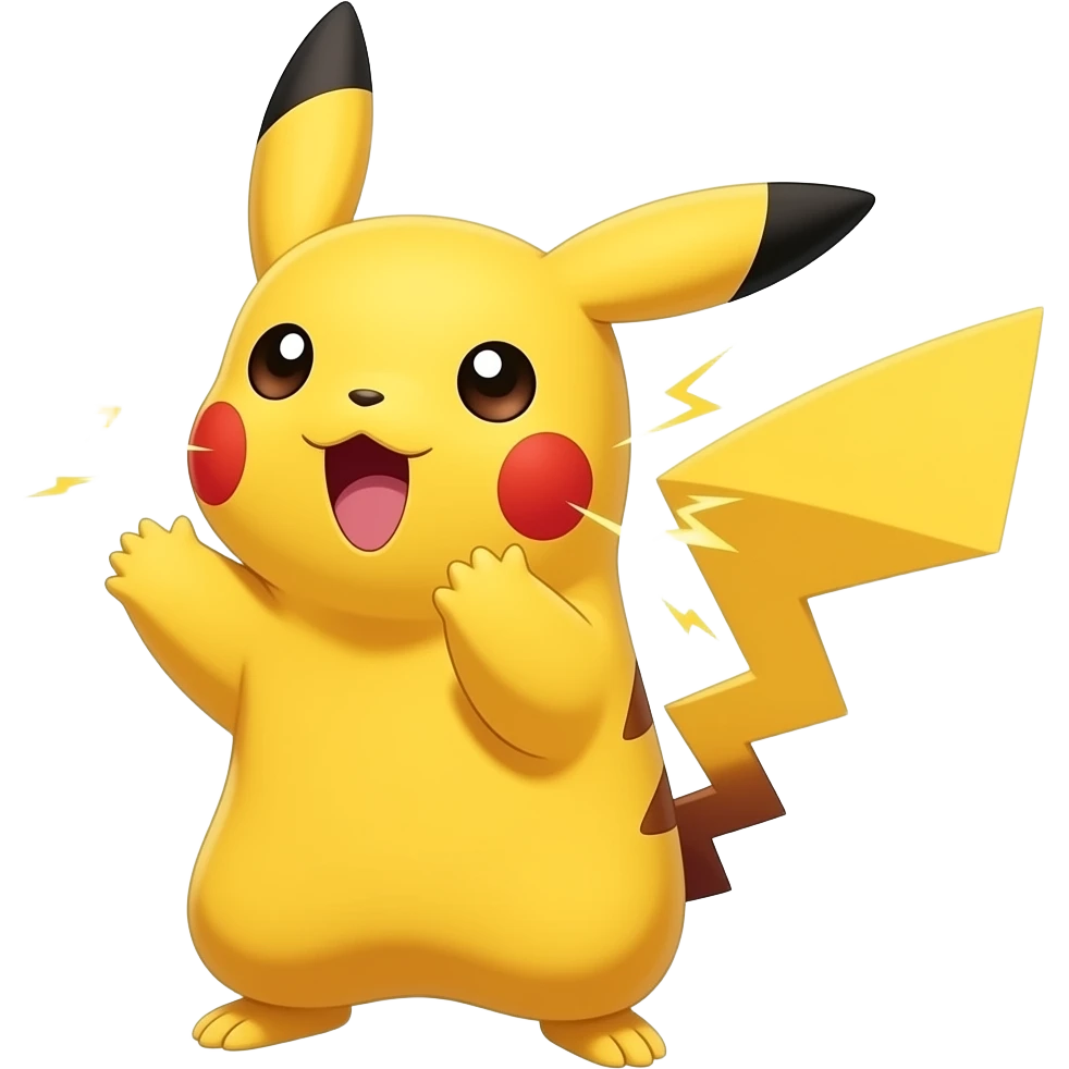 Pikachu looking upward with surprised face, electric sparks around cheeks, cinematic 3D emoji style emoji