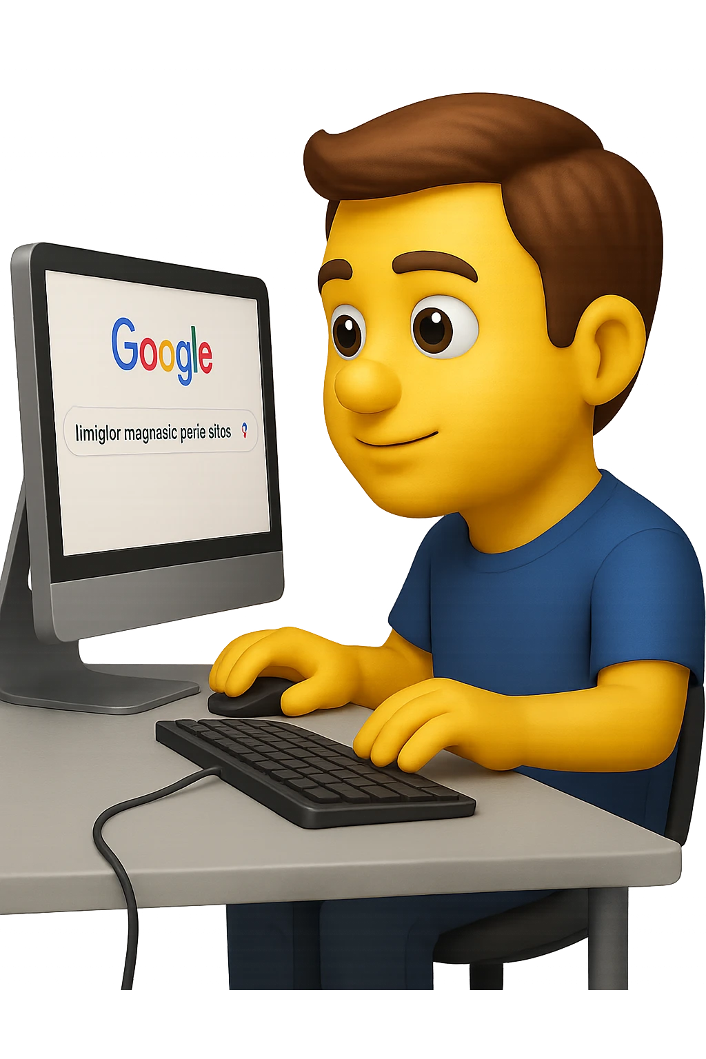 emoji stile iphone di un uomo davanti al pc che cerca di google: "Il miglior magnesio per la stipsi", iperrealistico 4k emoji