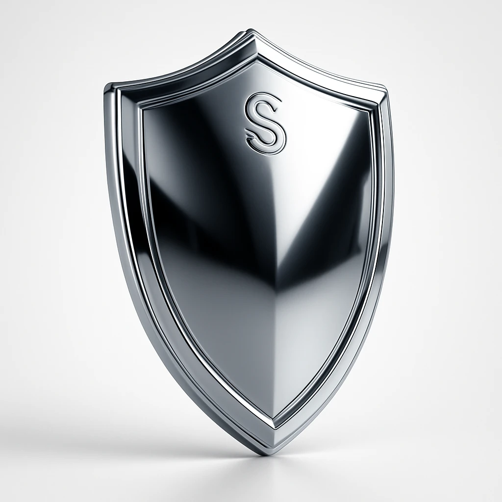 chrome style shield with beveled edges, high gloss, sleek emoji