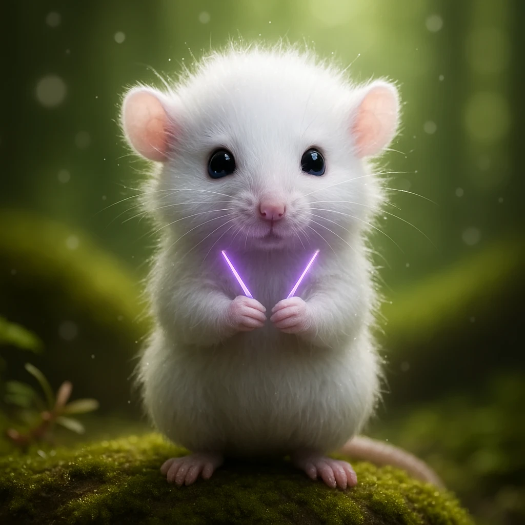 Change the image dimensions to a perfect square while keeping the original rat, its pose, and the hyper-realistic, soft, glowing art style intact. Do not crop important details. Maintain the original artistic quality and lighting effects. emoji