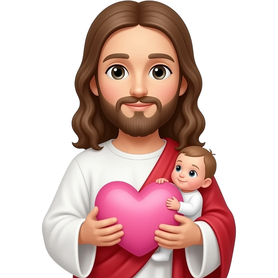 Crie um emoji de Jesus segurando um coração rosa bem claro, rosa bebê emoji