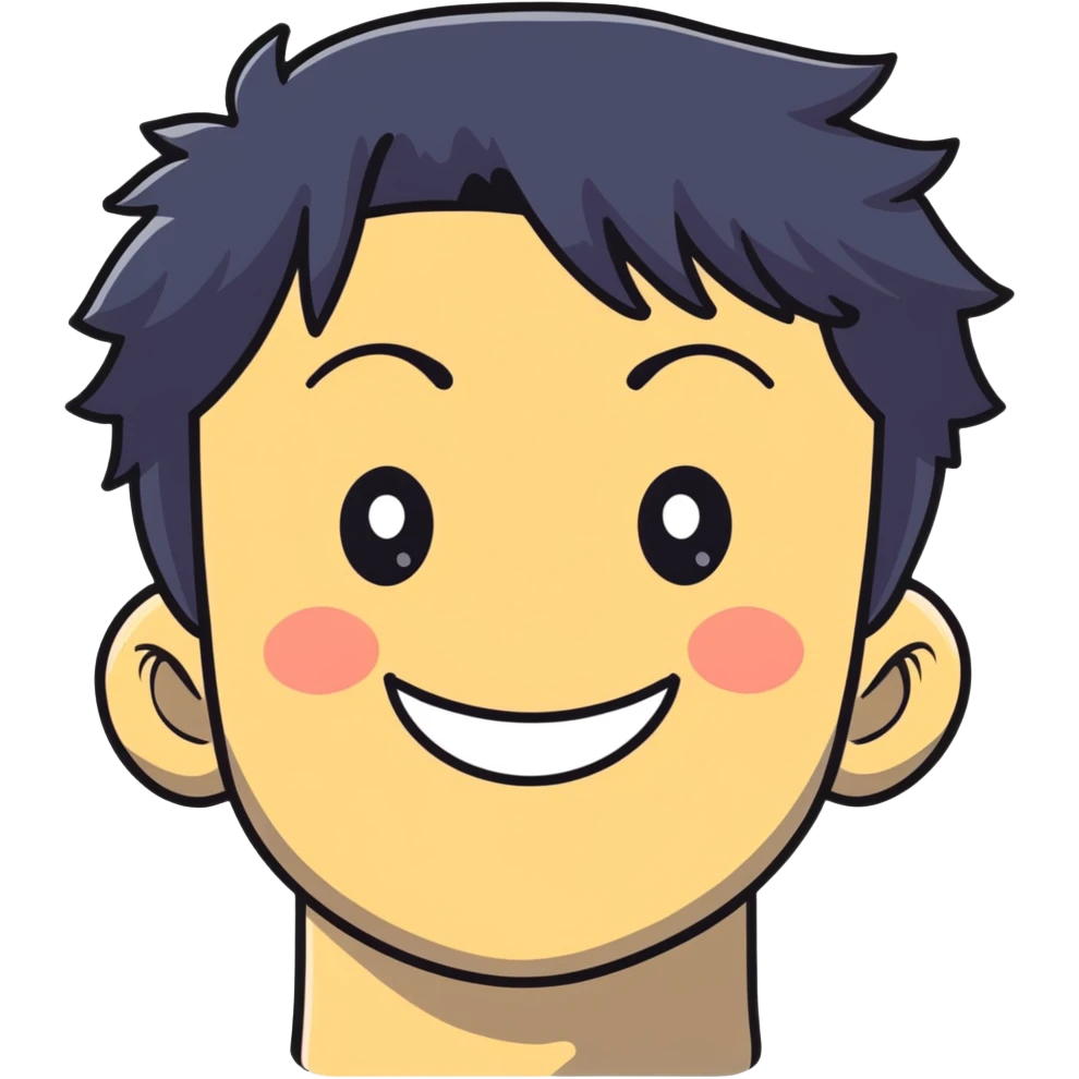 K-pop male idol face with black hair and a big smile emoji