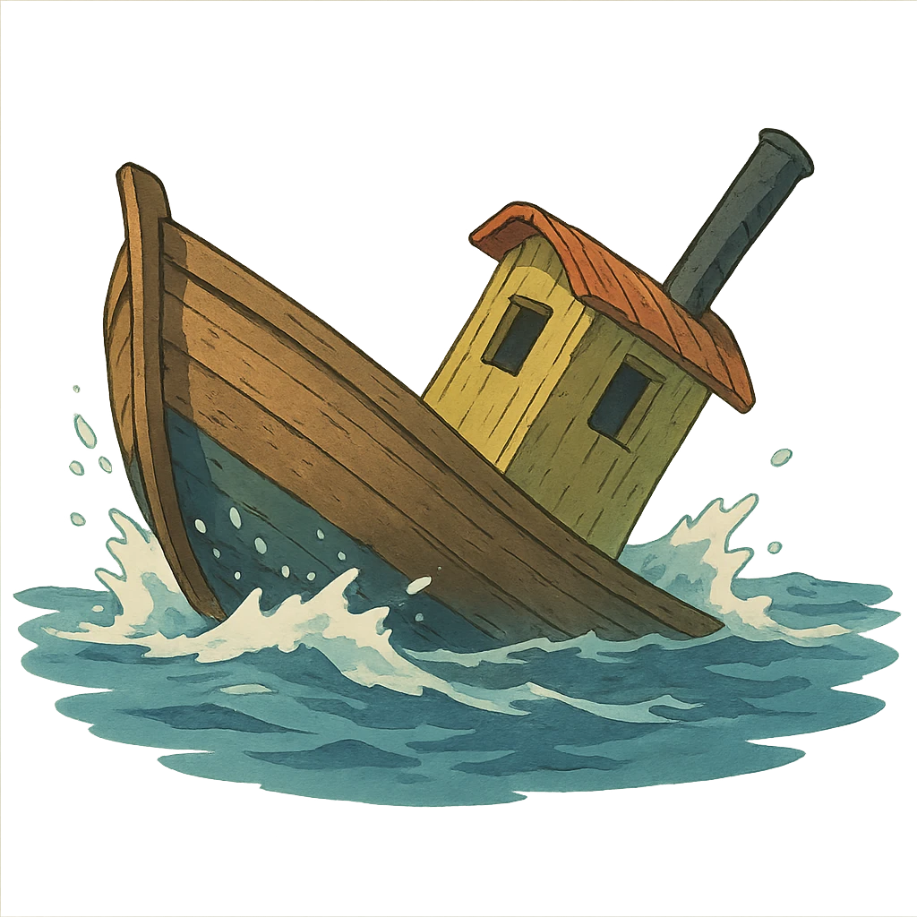 ghibli style boat sinking in water emoji