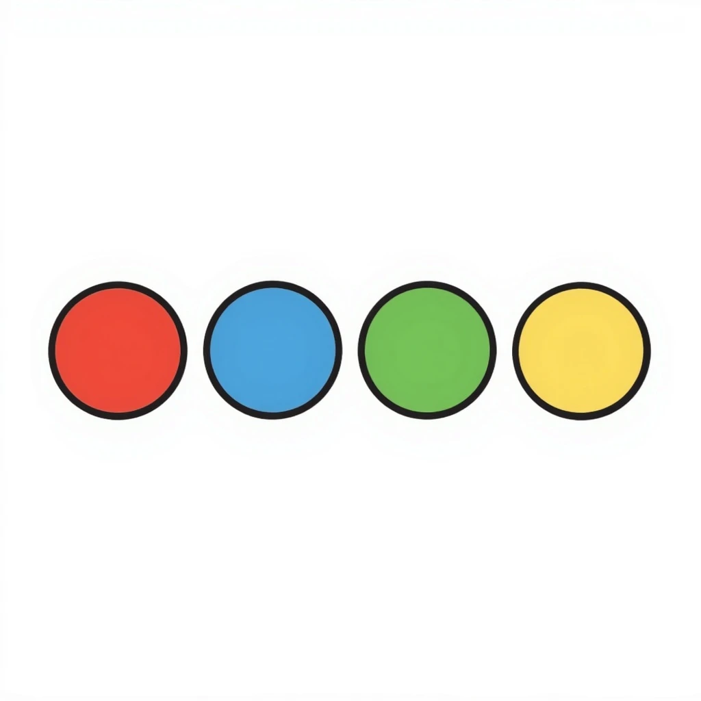 A set of four colorful dots in a row, each dot is a different color, simple and clean emoji