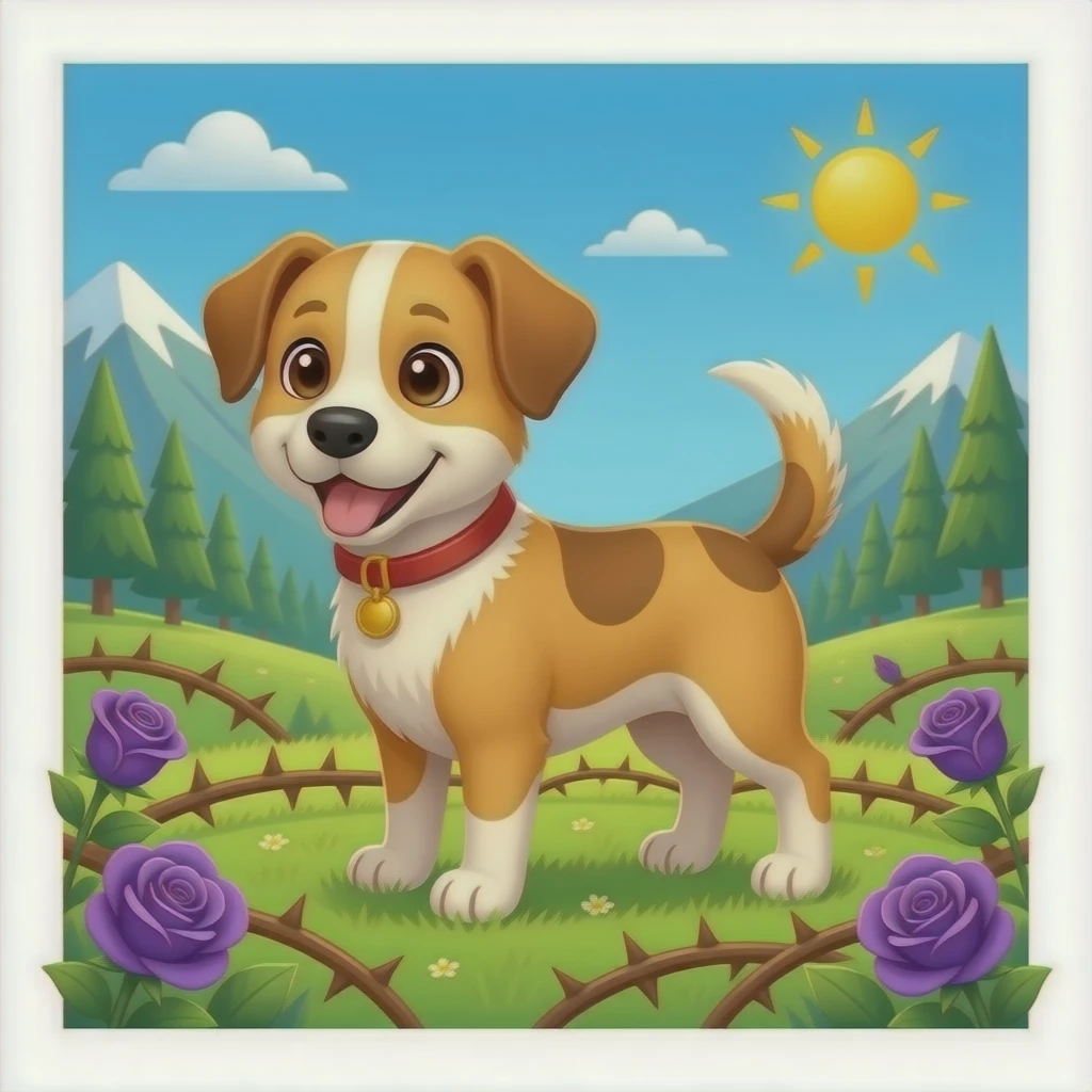 Cute dogs with Valley of thorns with purple roses emoji