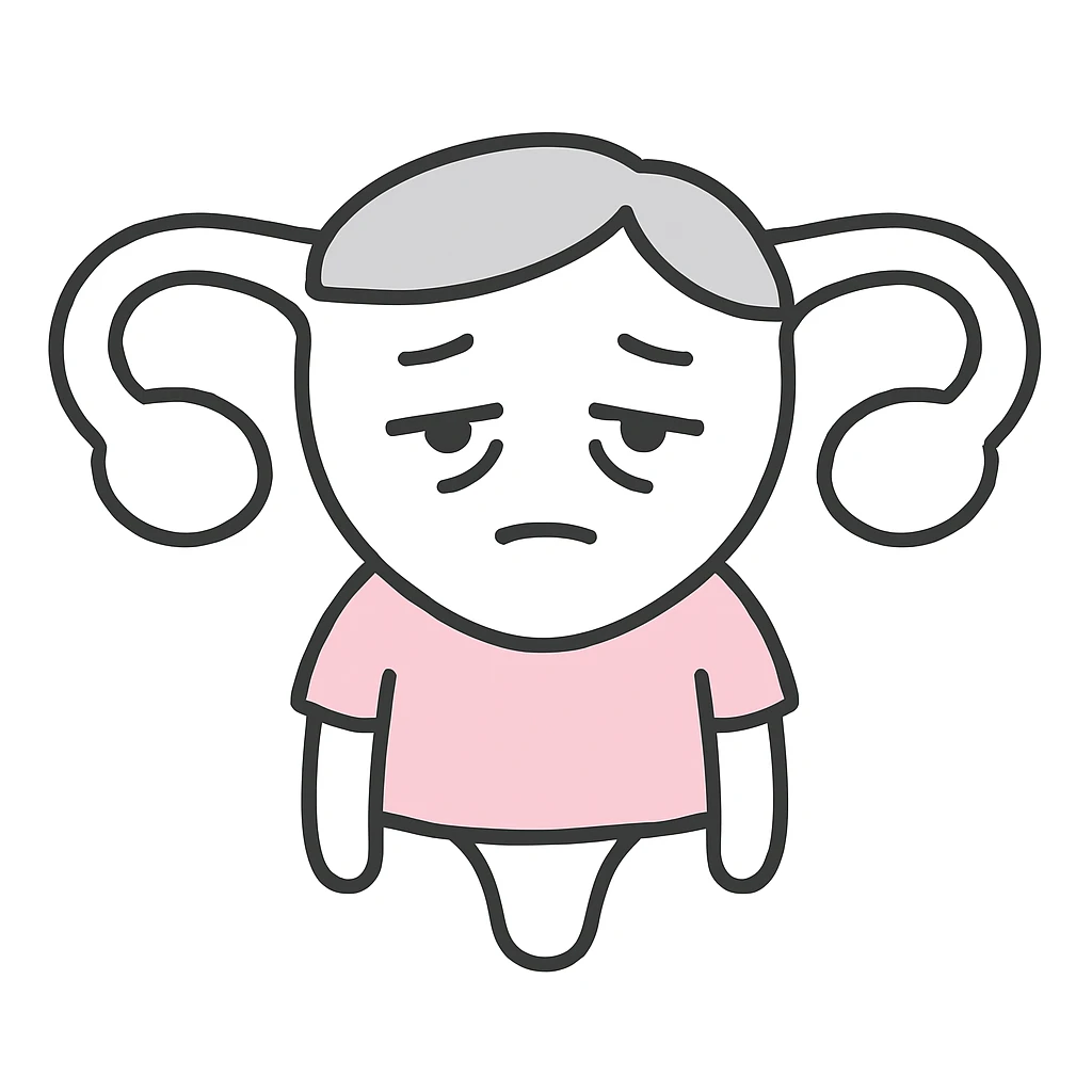 a weary uterus, cartoon style, droopy eyes, soft pinks and purples emoji