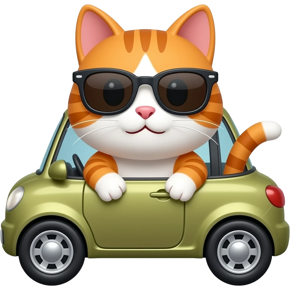 Can you make an emoji of a orange and white cat with sunglasses in a car emoji