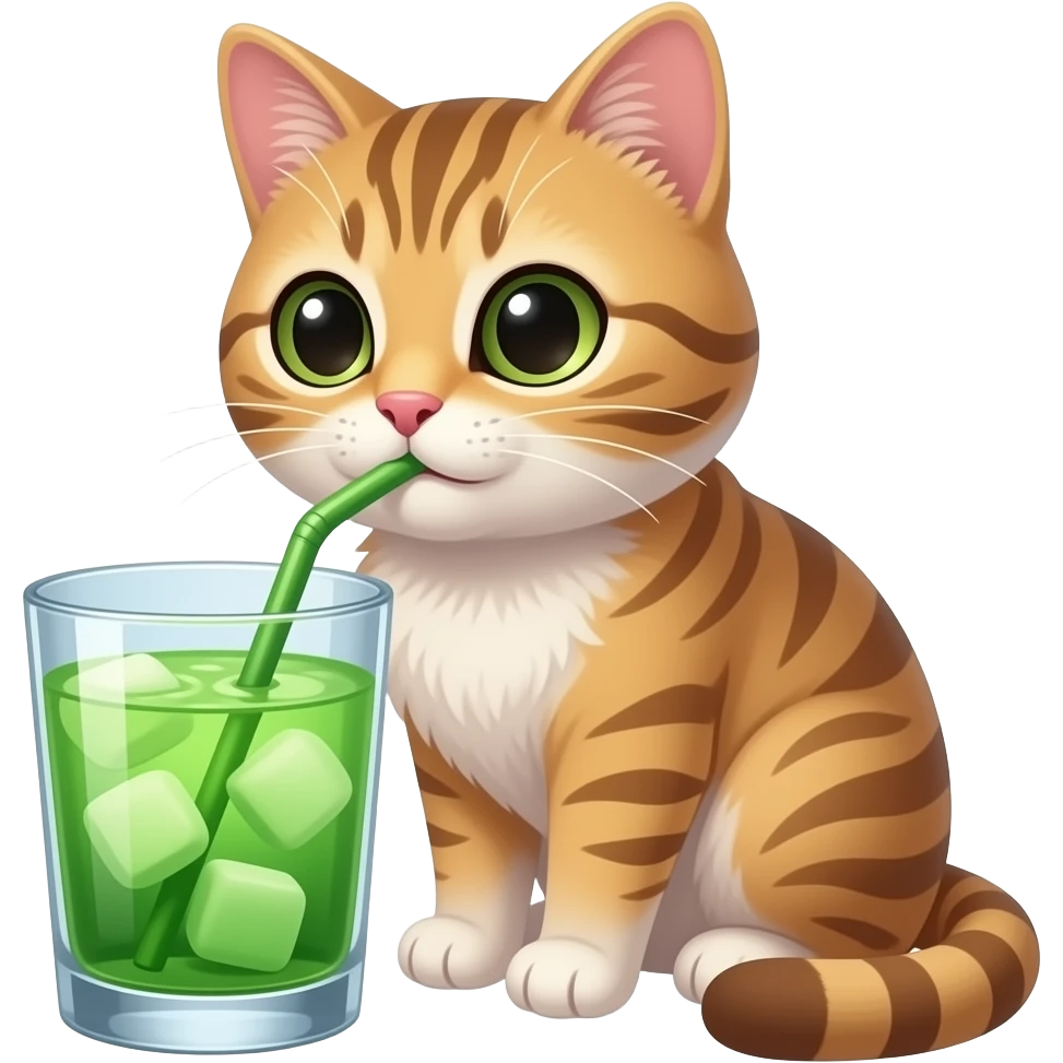 a cat sipping on a refreshing green drink in a rocks glass emoji