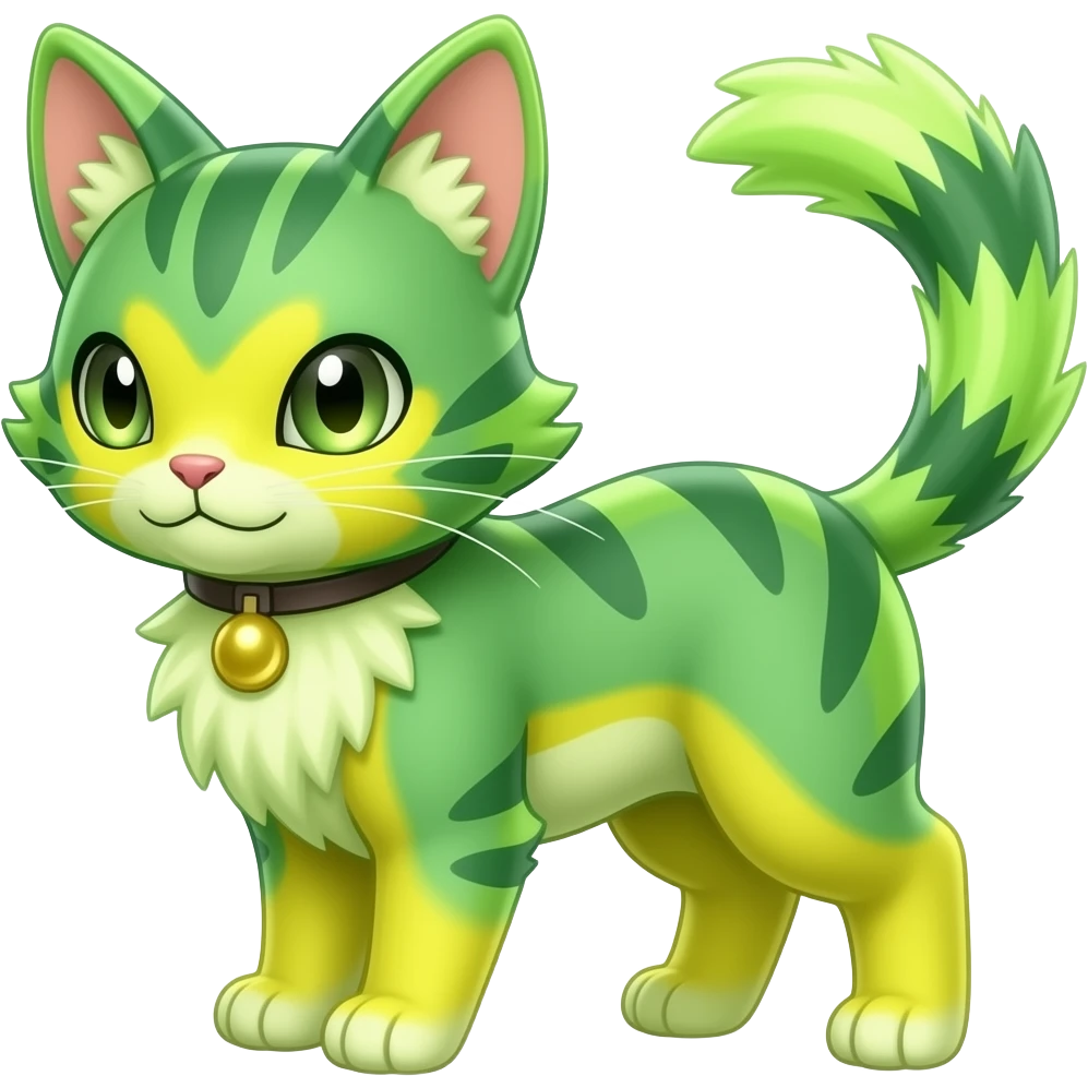 Green-Yellow Electrike-Lucretia-Luxray-Sprigatito-Bobcat-Amaura-Aurorus-Shiny-glorp-cat-fusion (full body) emoji