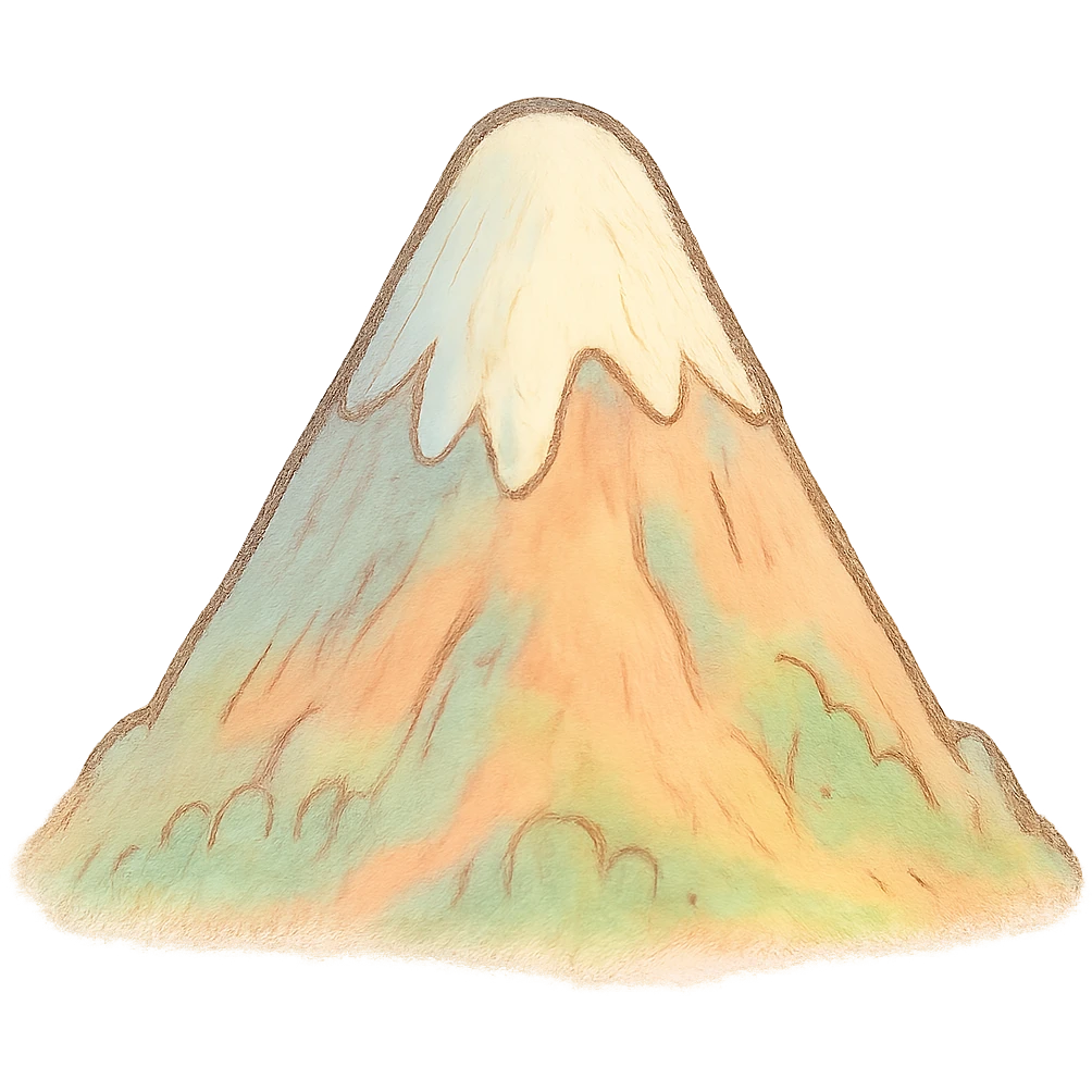 icon of a mountain, soft colors, whimsical, ghibli style emoji