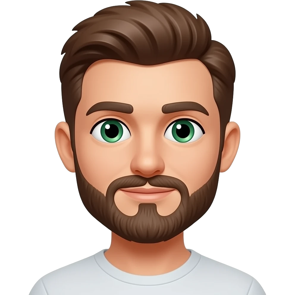 , guy white skin and brown hair, green/brown eyes, no moustace. beard and tall cute emoji style emoji