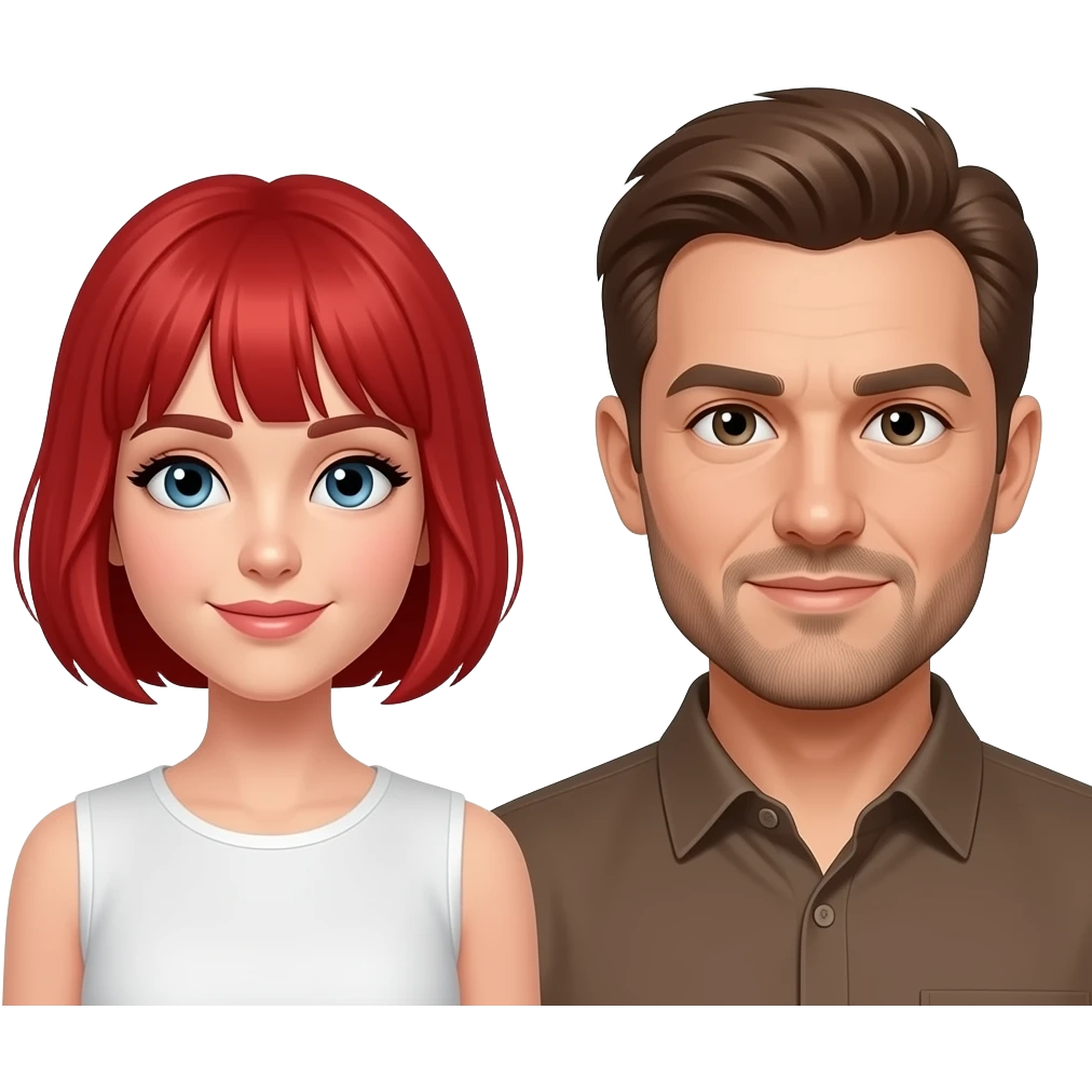 white woman with red short hair  and brown man emoji