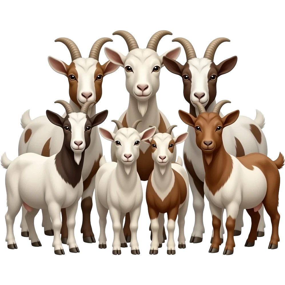 Hazme siete cabras de colores blancos y marrones. Tienen que estar las siete juntas. emoji