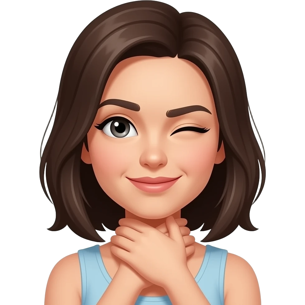 Hands crossing over around next with one eye open and one eye squinting female emoji