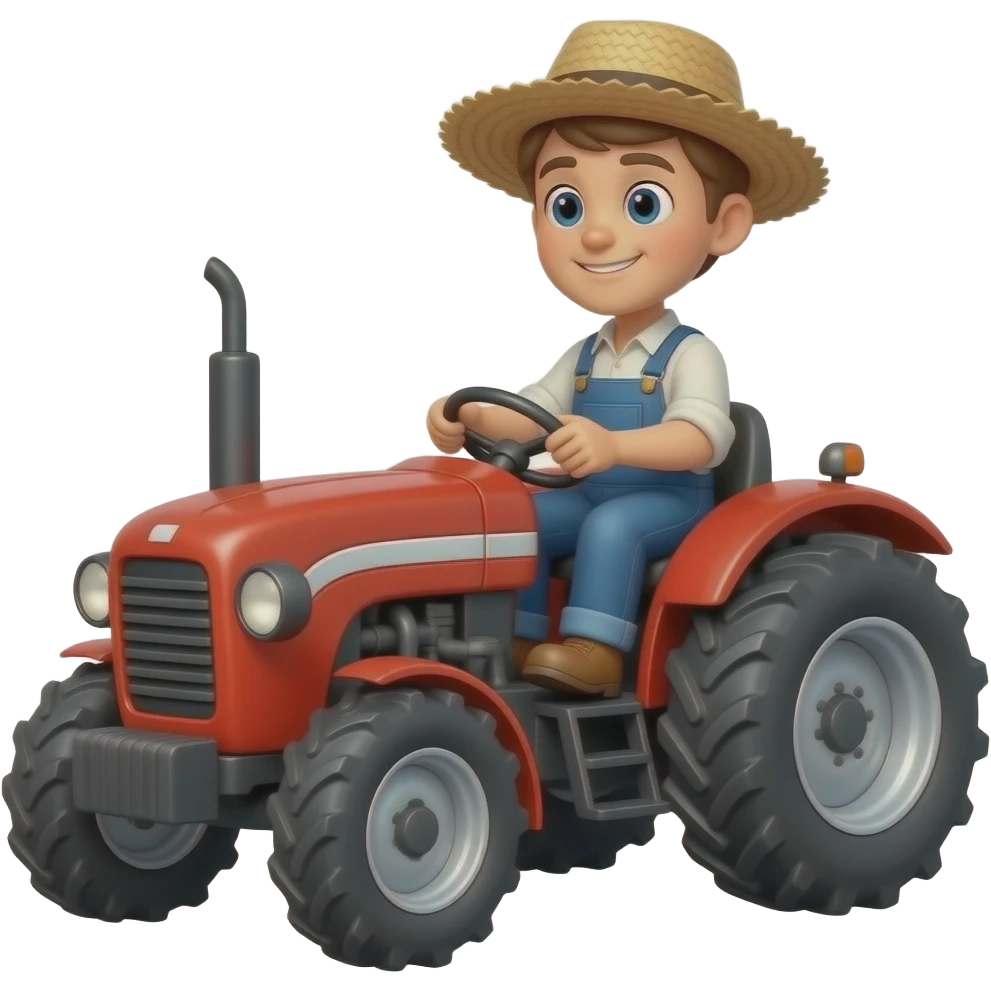 Cartoon young adult farmer driving a tractor emoji
