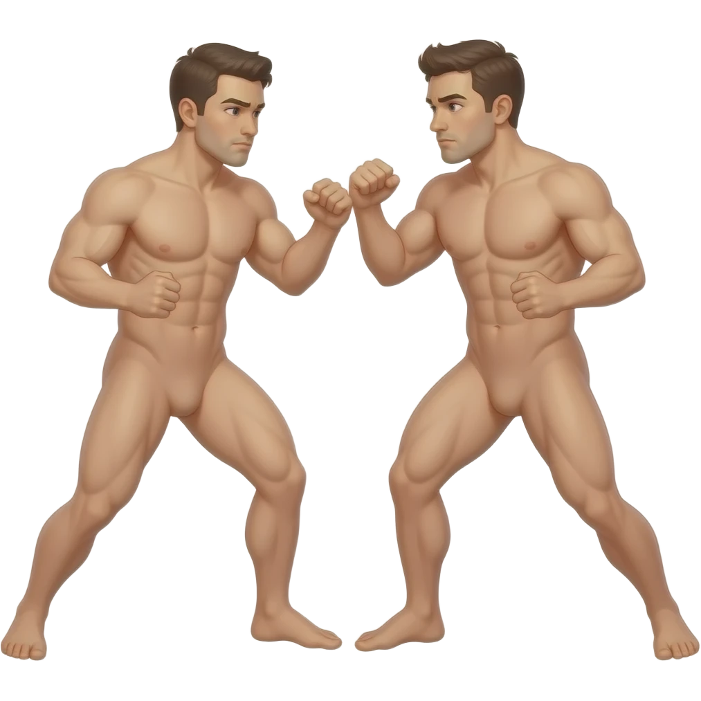 Nude men fighting completely nude emoji