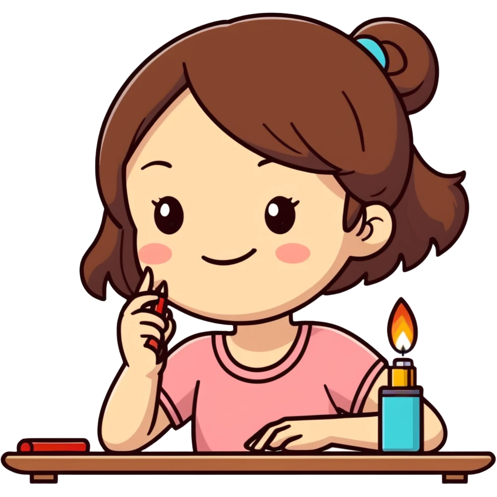 Very happy Girl with brown hair, in love with a table lighter  emoji