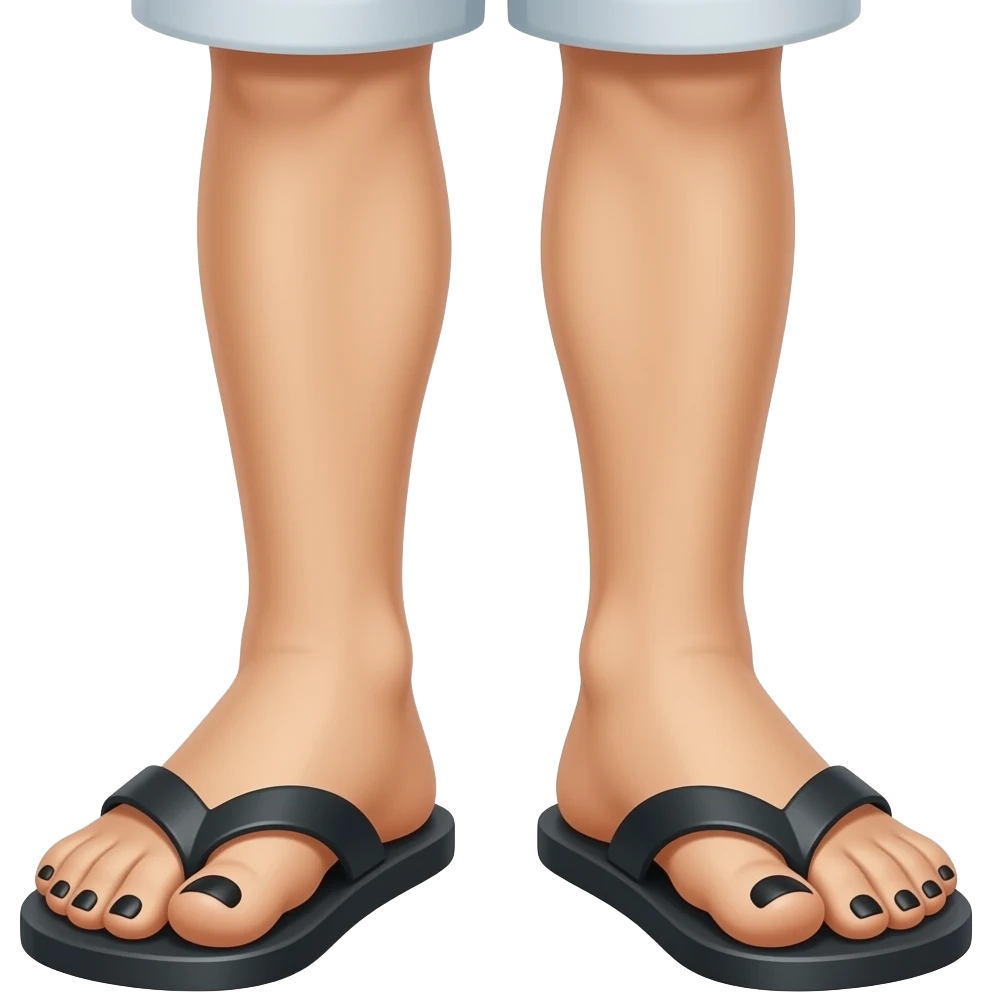 Gray man with black toenails in slides emoji