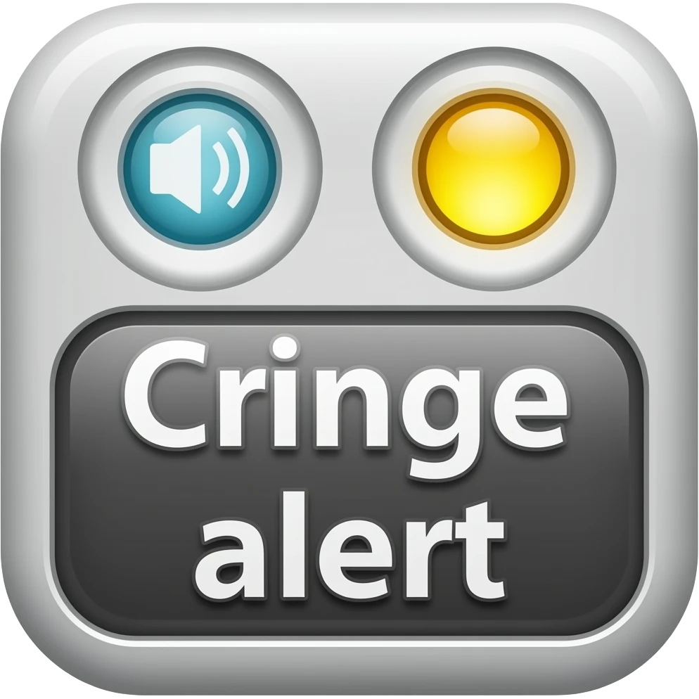 A blaring alarm with visual sound effects, a label below it with text "Cringe alert", filled background emoji