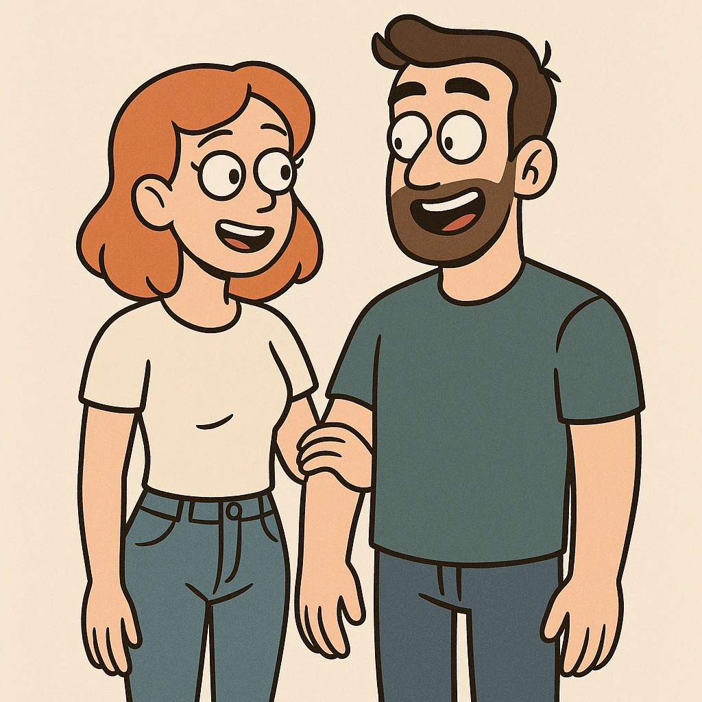 modern couple, two white people, male and female, flat cartoon style emoji
