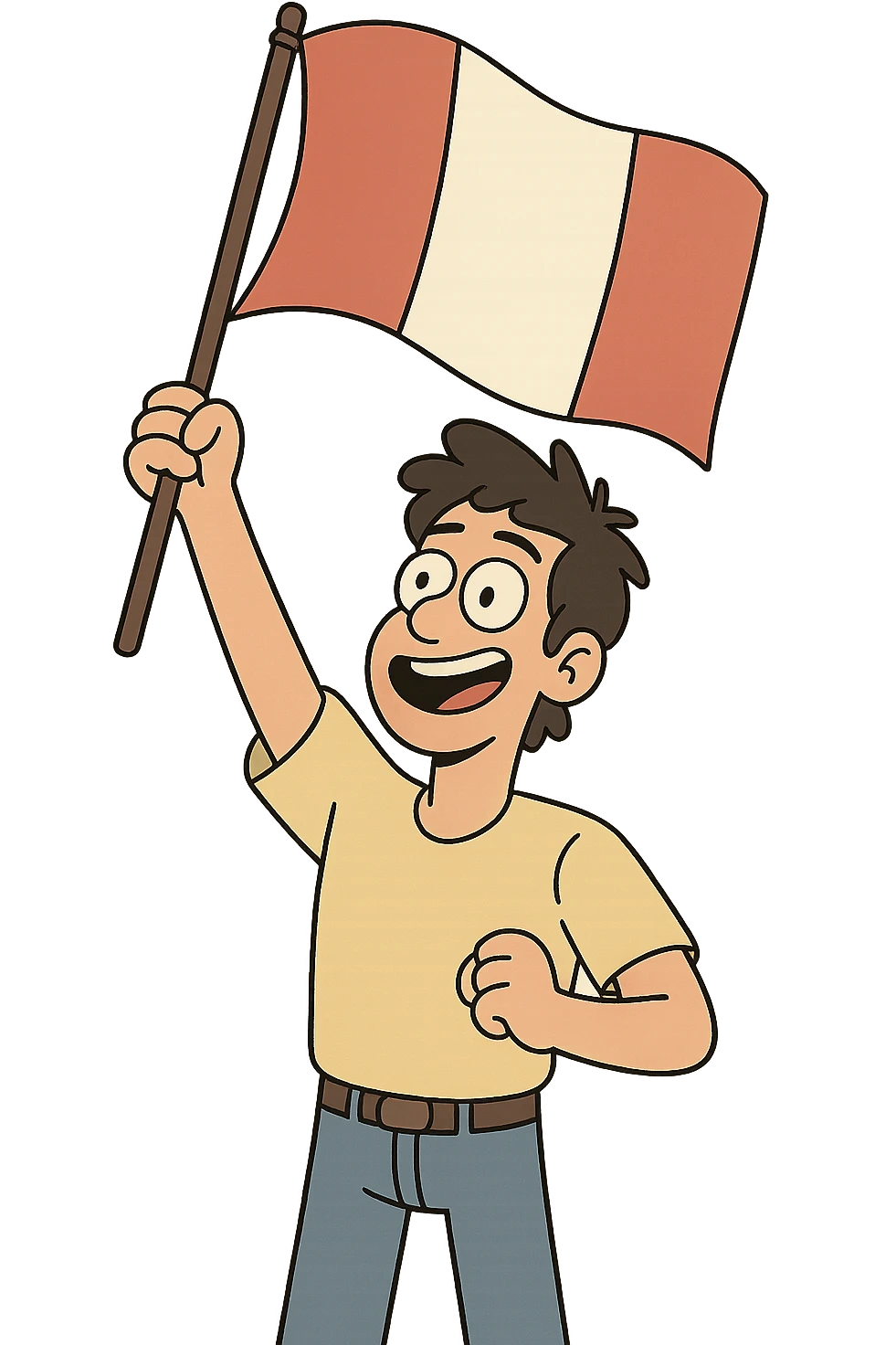 persona levantando la bandera de Perú, estilo cartoon emoji