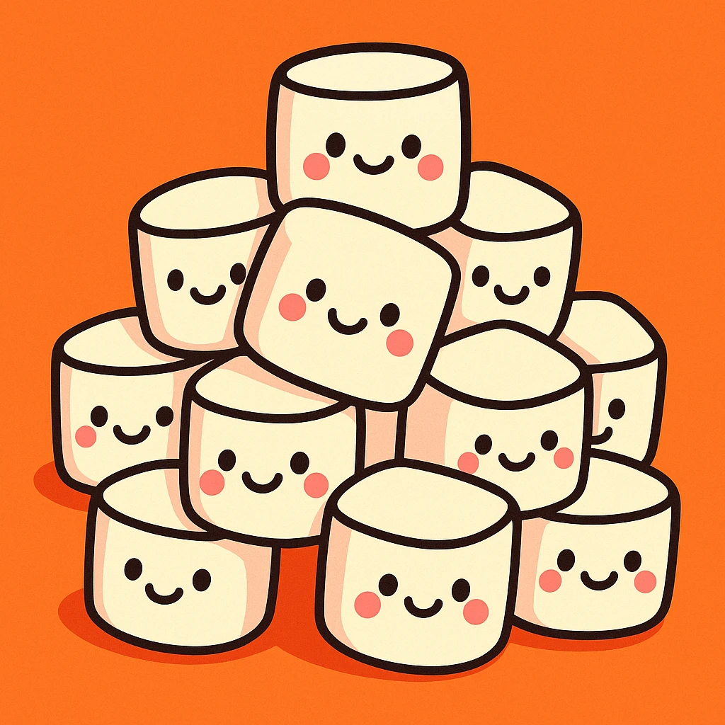 a pile of cute marshmallows, cartoon style, smiling faces emoji