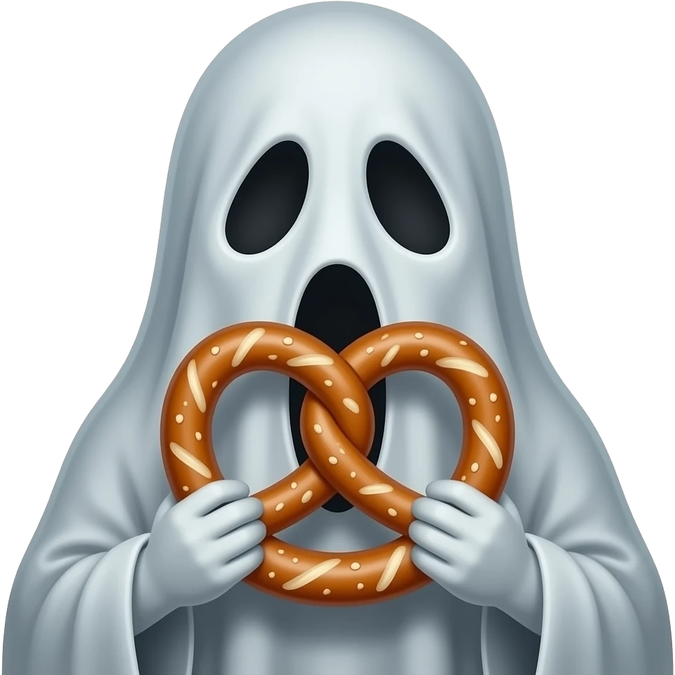 Haunting Ghost realistic eating a pretzel emoji