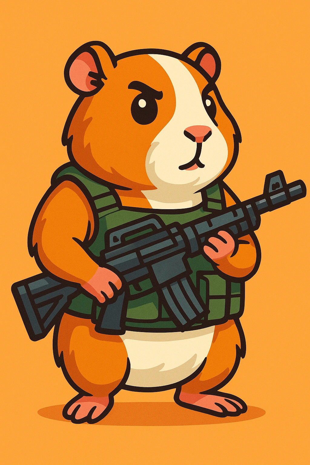 full-body guinea pig in a tactical vest, holding a rifle, cartoon style, detailed emoji