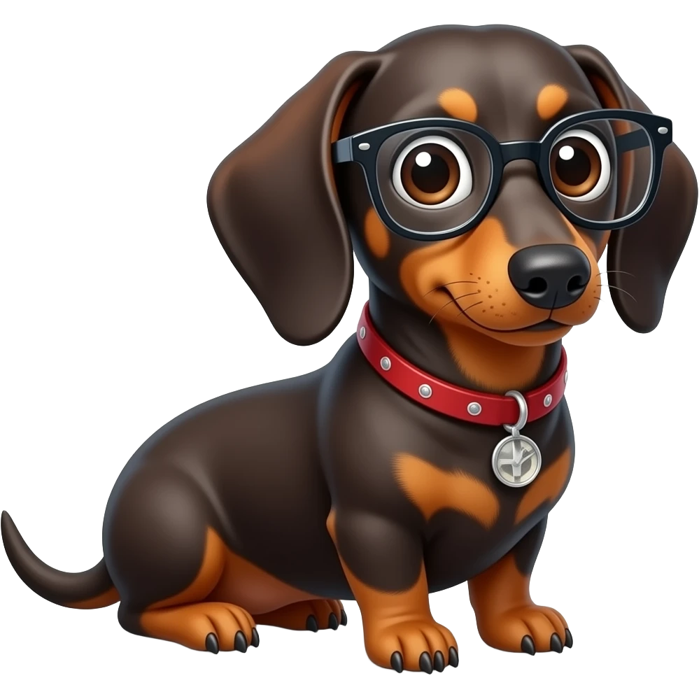 whimsical sitting dachshund wide eyes full body with eye glasses emoji
