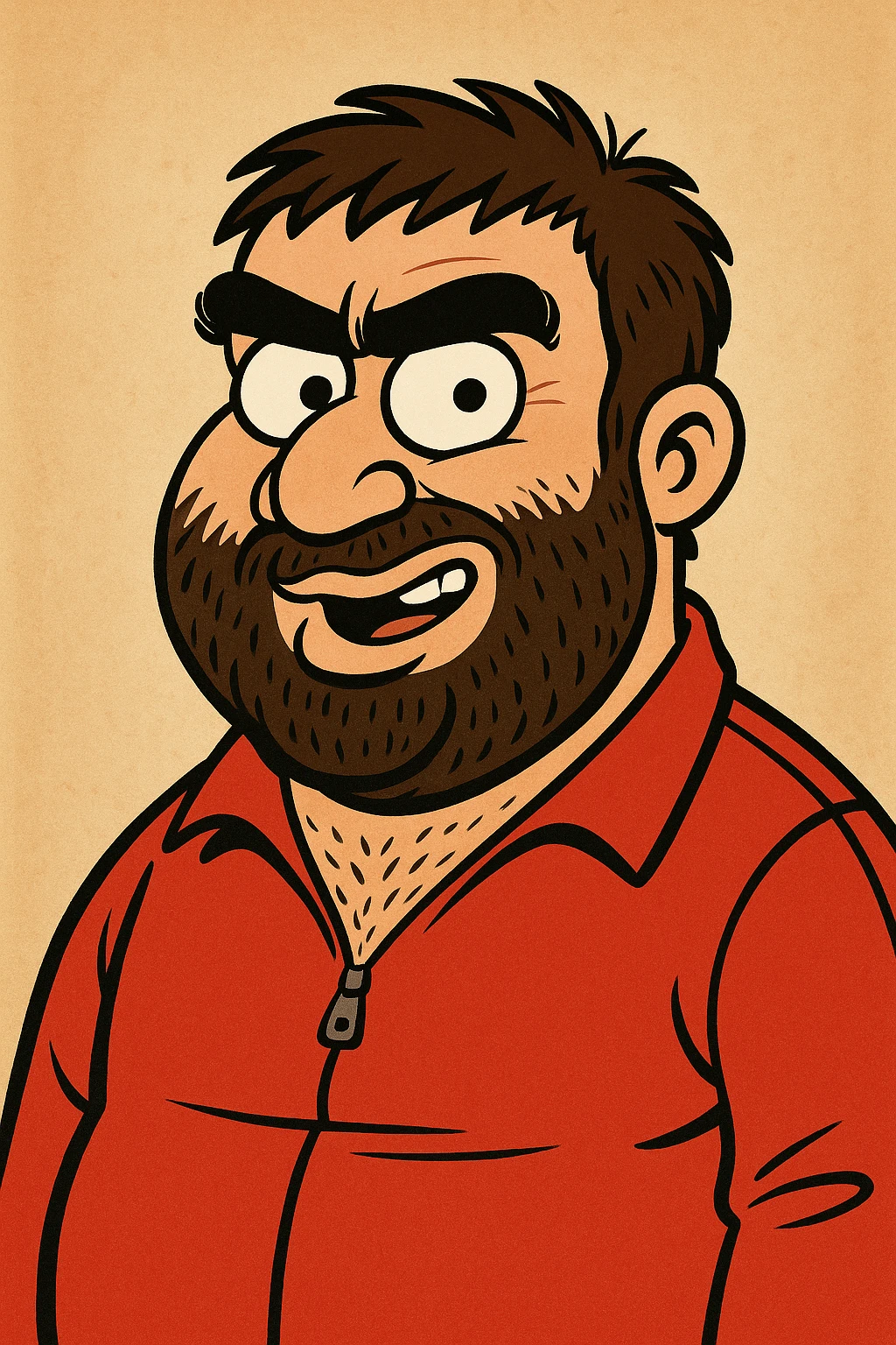 Recep İvedik, Turkish comedy character, recognizable with thick eyebrows, beard, red tracksuit, humorous expression, cartoon style emoji