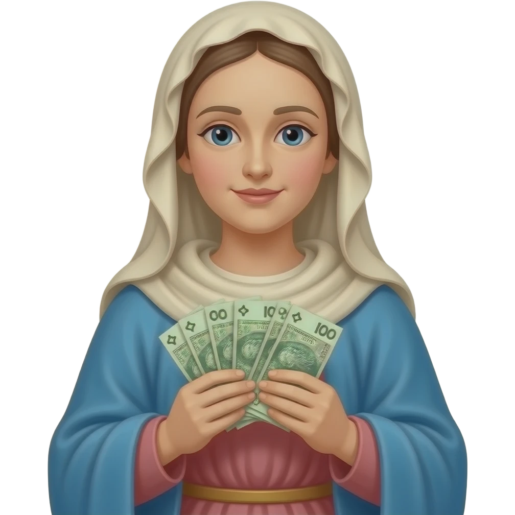 virgin marry with a polski złoty bank notes in hands emoji