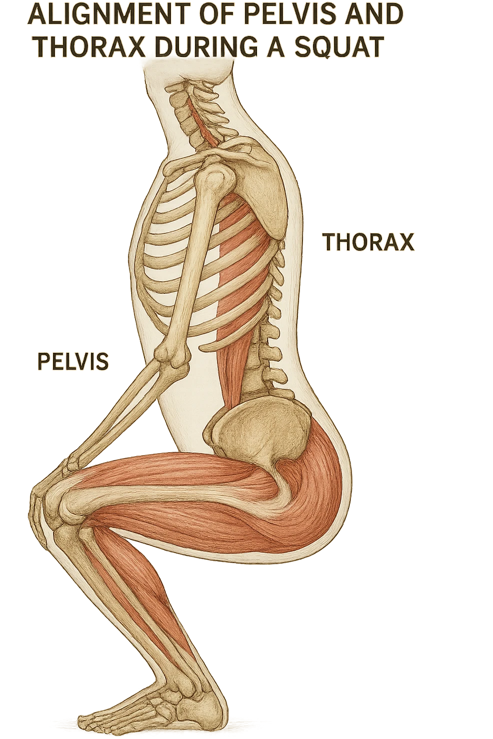 Allineamento visto anatomicamente durante uno squat tra bacino e torace emoji